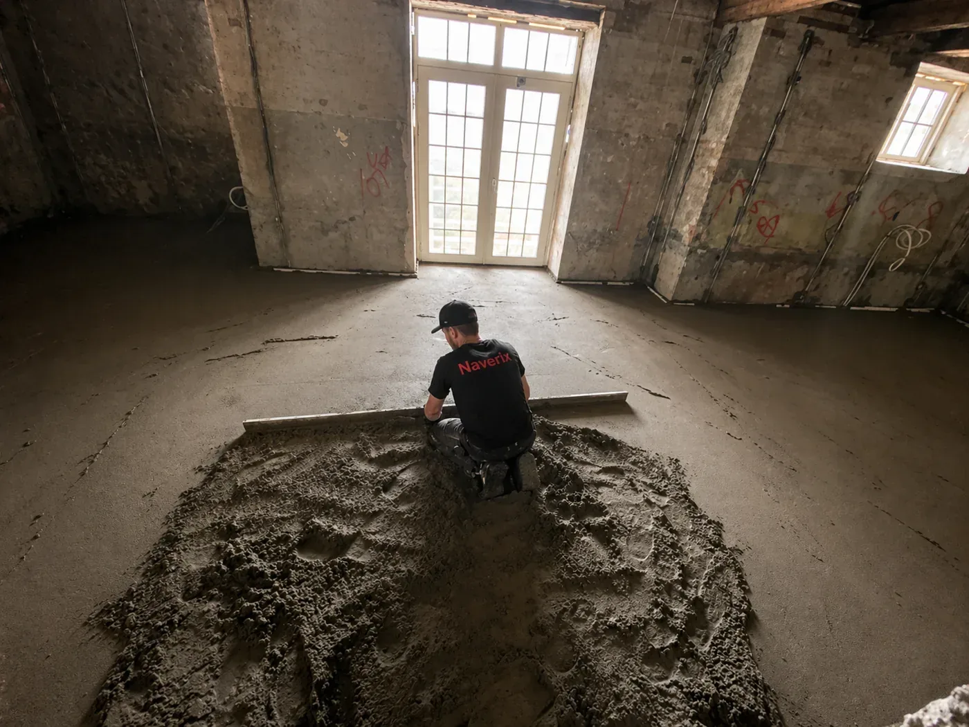 Naverix komanda atlieka smėlbetonio grindų betonavimą Vilniuje